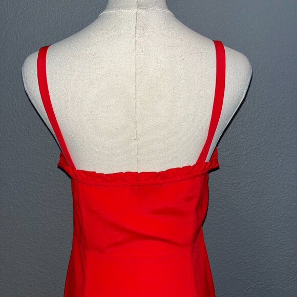 TOPSHOP RED BUTTON UP MAXI DRESS - RUFFLE TRIM - SPAGHETTI STRAPS - EUC - SIZE 6 - Picture 7 of 12